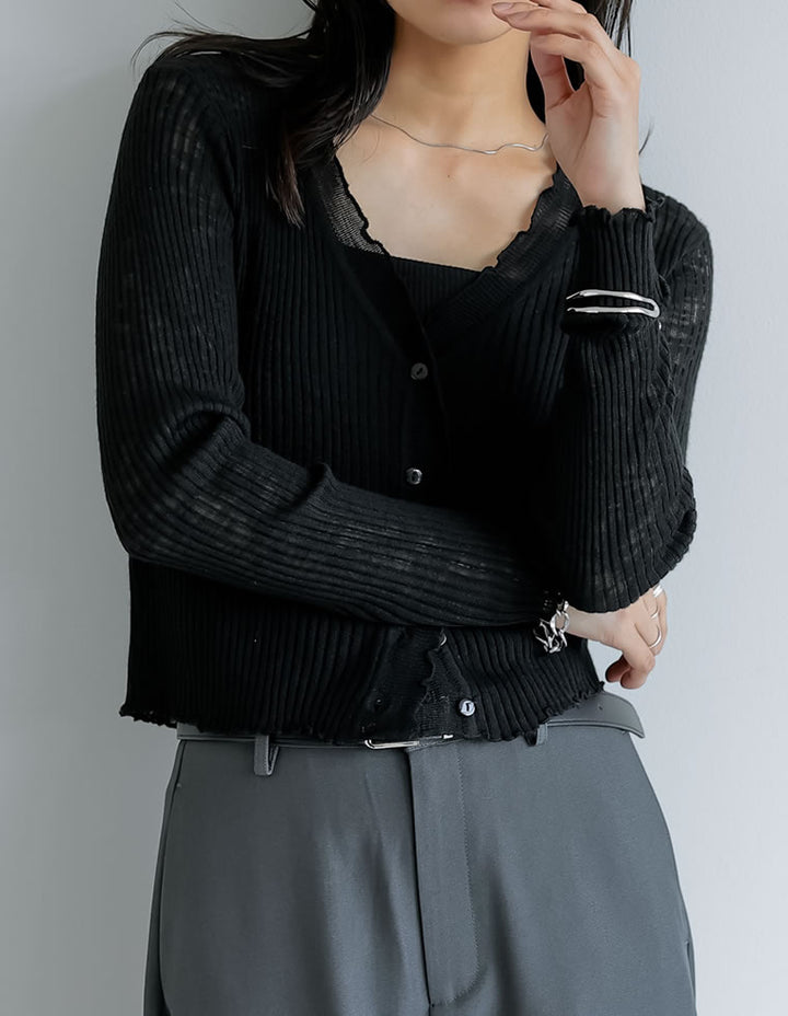 【TIME SALE 30%OFF ¥4,998⇒¥3,498】シアースラブリブニットカーディガン トップス 人気レディースファッション通販 リエディ