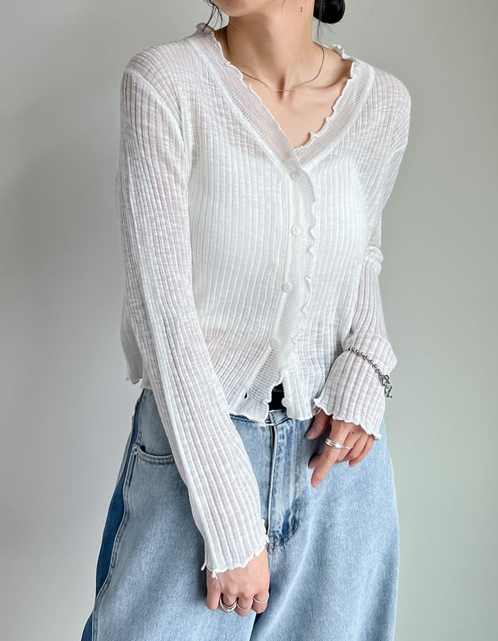 【TIME SALE 30%OFF ¥4,998⇒¥3,498】シアースラブリブニットカーディガン トップス 人気レディースファッション通販 リエディ