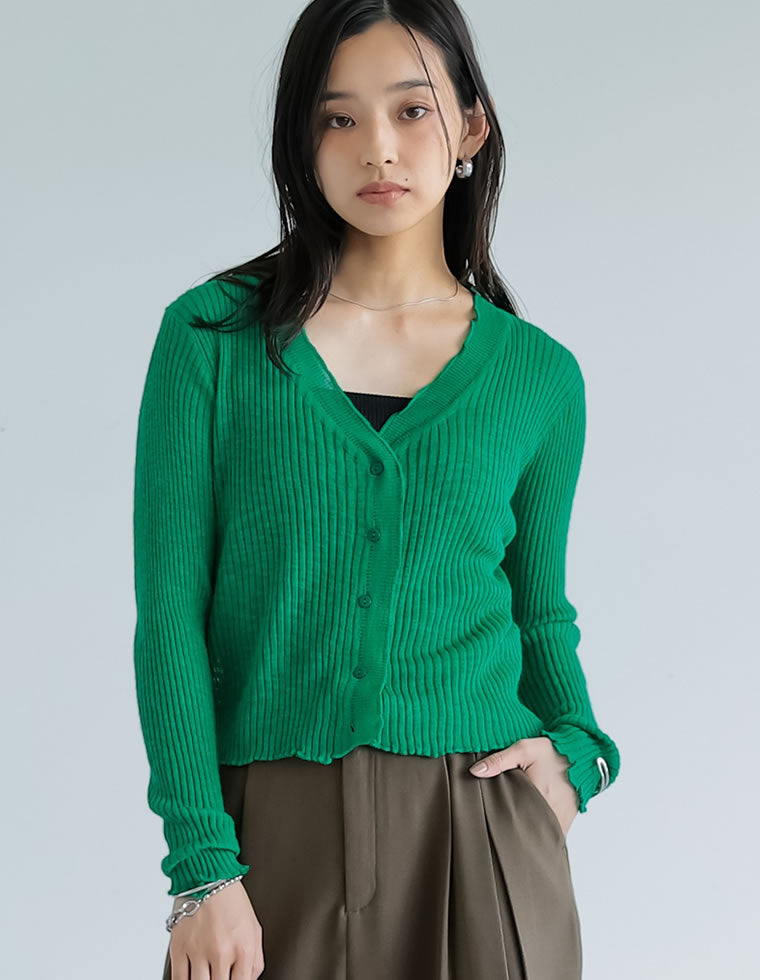 エトレトウキョウ　シアーリブニットカーディガン ETRE TOKYO - シアーリブニットカーディガン - ブラウン | ADDICT WEB SHOP