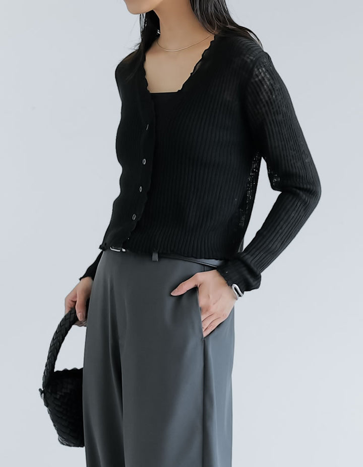 【TIME SALE 30%OFF ¥4,998⇒¥3,498】シアースラブリブニットカーディガン トップス 人気レディースファッション通販 リエディ