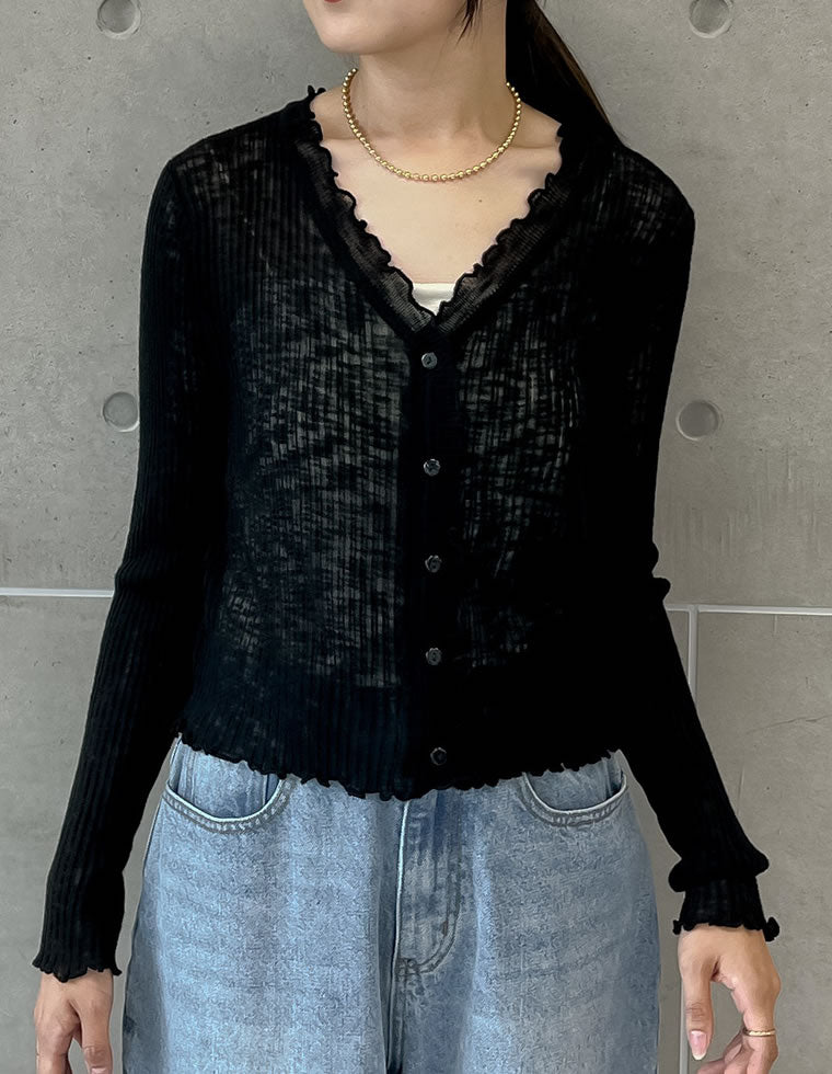 エトレトウキョウ　シアーリブニットカーディガン ETRE TOKYO - シアーリブニットカーディガン - ブラウン | ADDICT WEB SHOP