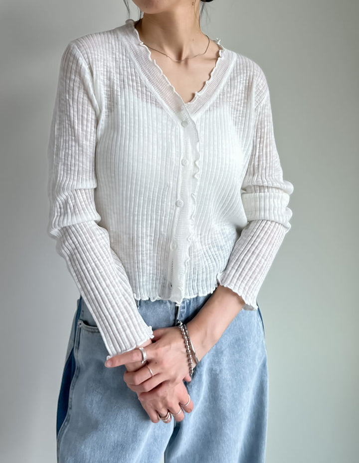 【TIME SALE 30%OFF ¥4,998⇒¥3,498】シアースラブリブニットカーディガン トップス 人気レディースファッション通販 リエディ