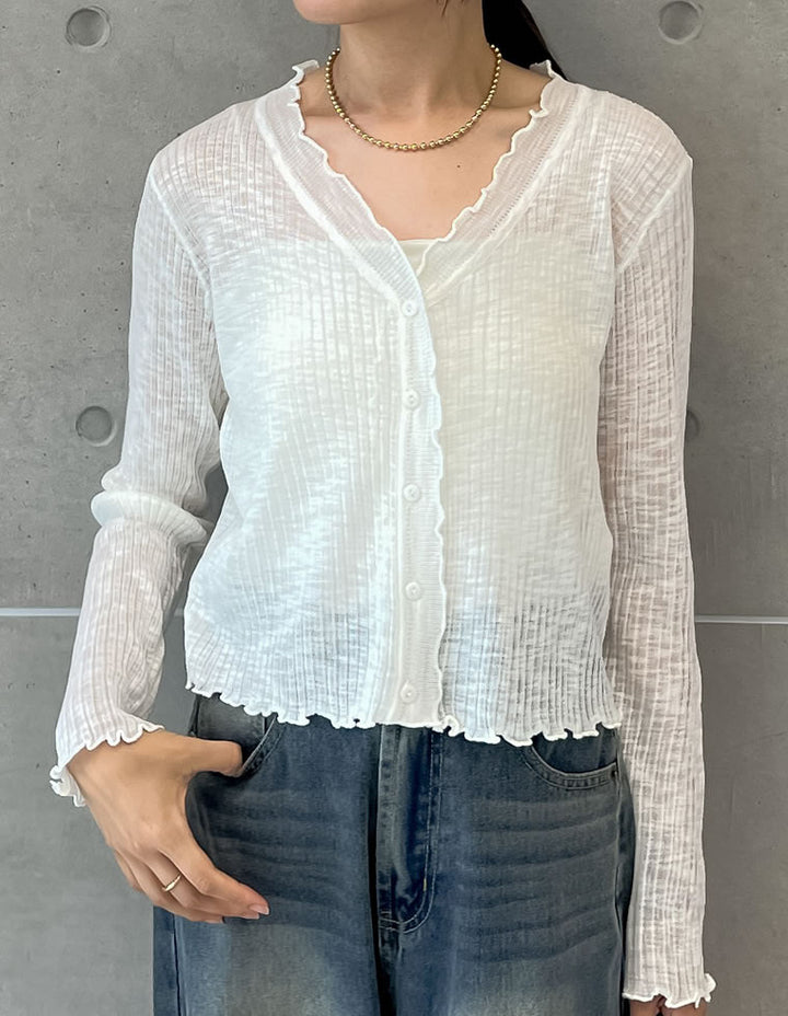 【TIME SALE 30%OFF ¥4,998⇒¥3,498】シアースラブリブニットカーディガン トップス 人気レディースファッション通販 リエディ