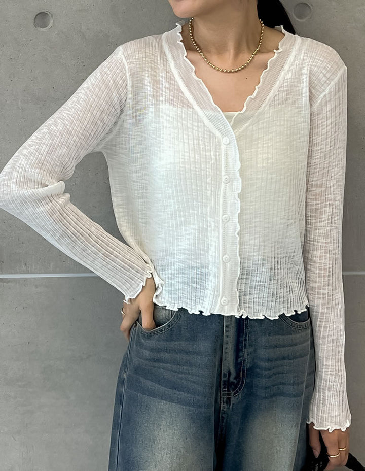 【TIME SALE 30%OFF ¥4,998⇒¥3,498】シアースラブリブニットカーディガン トップス 人気レディースファッション通販 リエディ
