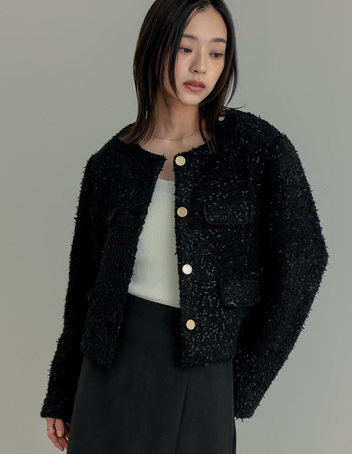 【TIME SALE 20%OFF】[入卒式 セレモニー]ボアリボン金釦ノーカラーツイードジャケット ジャケット/アウター 人気レディースファッション通販 リエディ