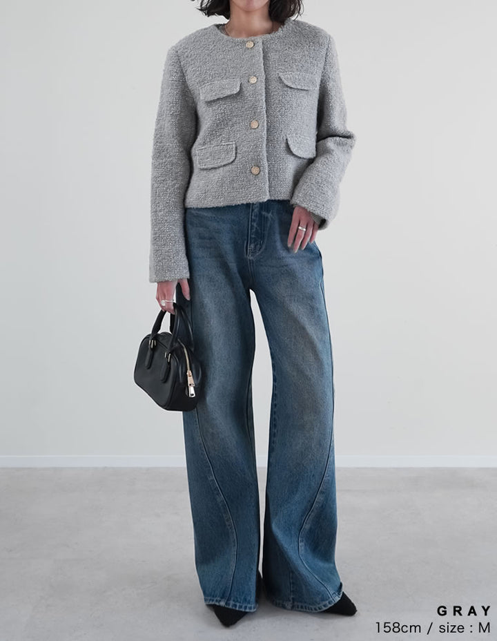 【TIME SALE 20%OFF】[入卒式 セレモニー]ボアリボン金釦ノーカラーツイードジャケット ジャケット/アウター 人気レディースファッション通販 リエディ