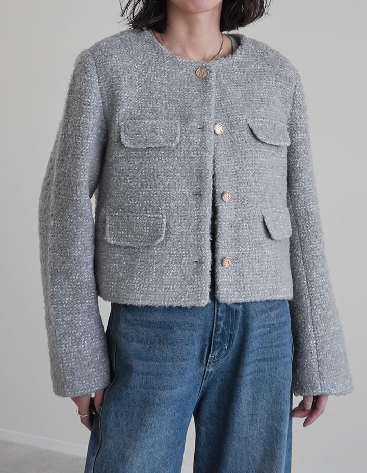 【TIME SALE 20%OFF】[入卒式 セレモニー]ボアリボン金釦ノーカラーツイードジャケット ジャケット/アウター 人気レディースファッション通販 リエディ