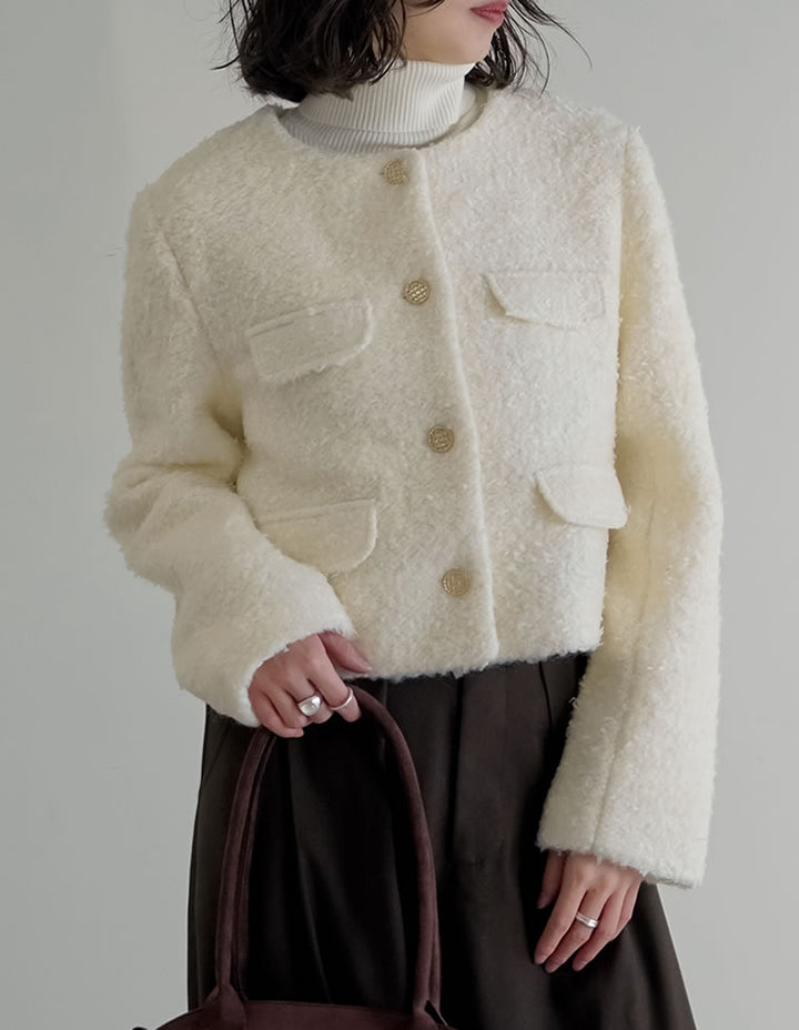 【TIME SALE 20%OFF】[入卒式 セレモニー]ボアリボン金釦ノーカラーツイードジャケット ジャケット/アウター 人気レディースファッション通販 リエディ