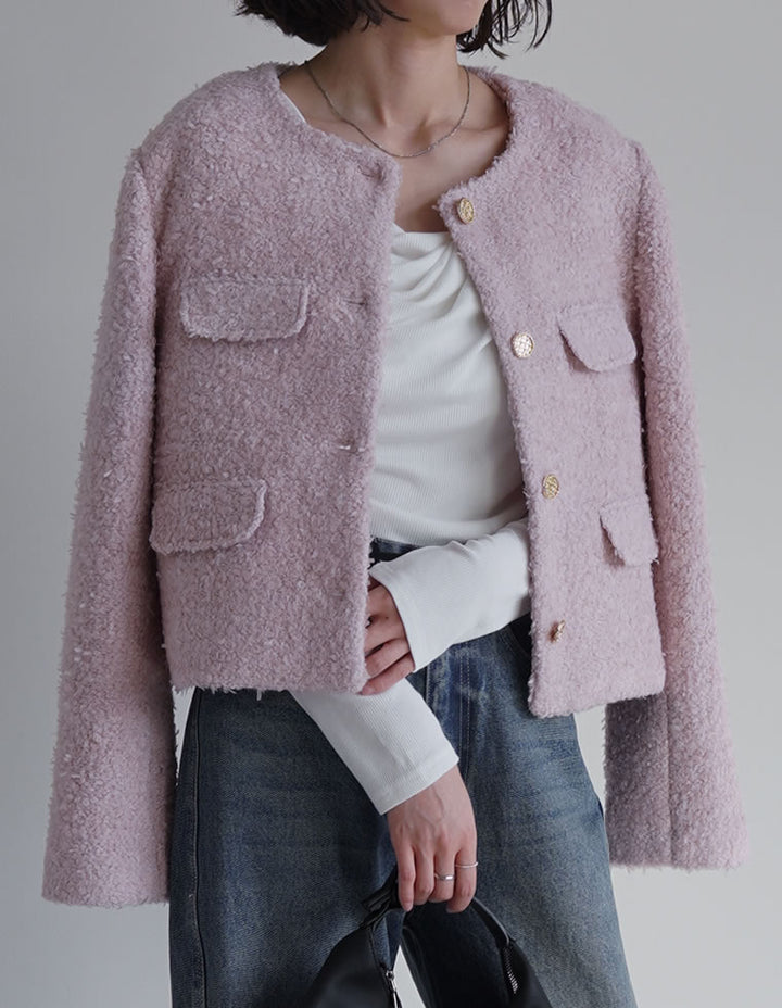 【TIME SALE 20%OFF】[入卒式 セレモニー]ボアリボン金釦ノーカラーツイードジャケット ジャケット/アウター 人気レディースファッション通販 リエディ