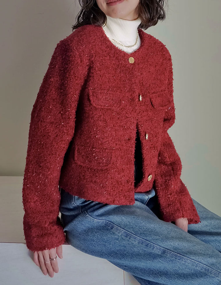 【TIME SALE 20%OFF】[入卒式 セレモニー]ボアリボン金釦ノーカラーツイードジャケット ジャケット/アウター 人気レディースファッション通販 リエディ