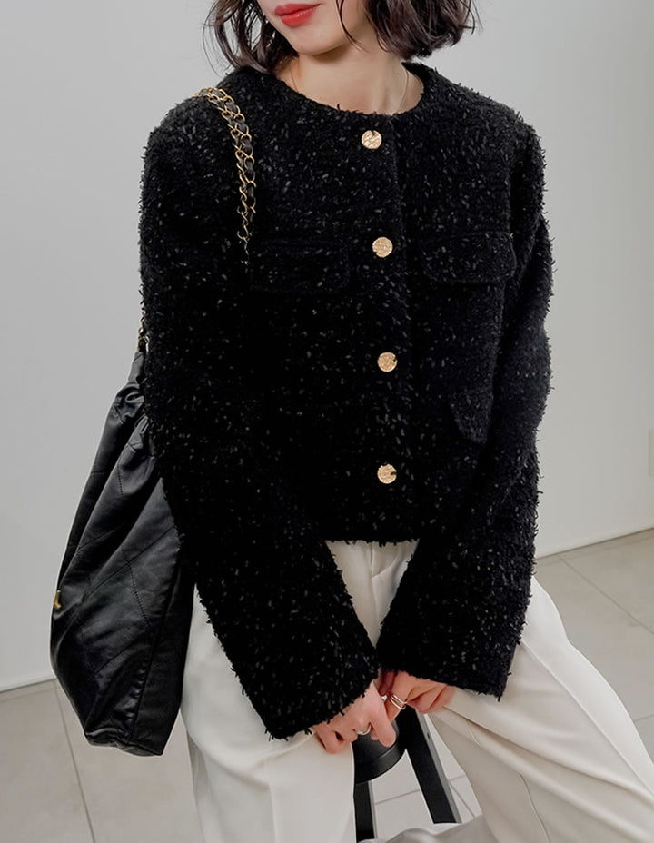 【TIME SALE 20%OFF】[入卒式 セレモニー]ボアリボン金釦ノーカラーツイードジャケット ジャケット/アウター 人気レディースファッション通販 リエディ