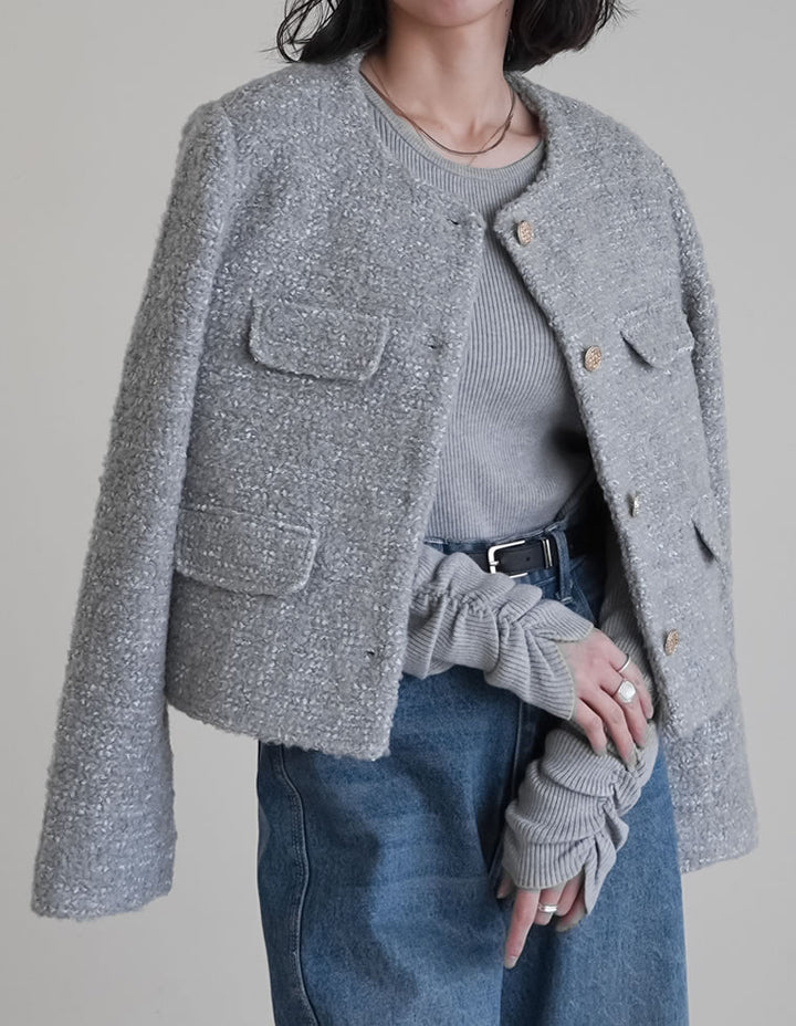 【TIME SALE 20%OFF】[入卒式 セレモニー]ボアリボン金釦ノーカラーツイードジャケット ジャケット/アウター 人気レディースファッション通販 リエディ