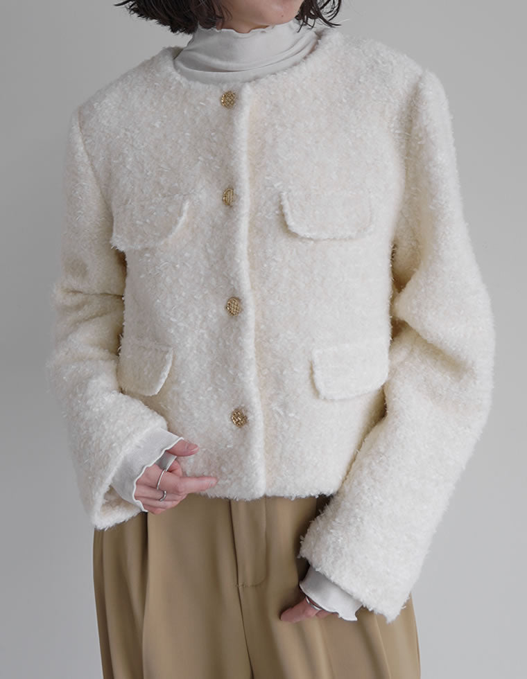 ノーカラーホワイトジャケット ウエストリボン付き ノーカラーホワイトジャケット ウエストリボン付き