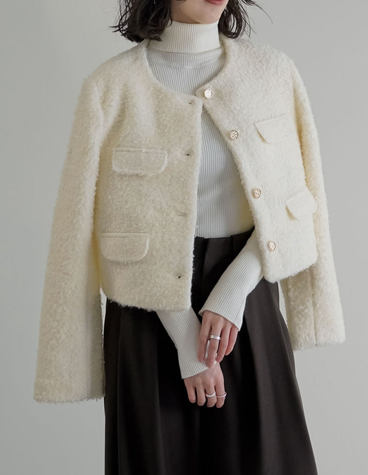 【TIME SALE 20%OFF】[入卒式 セレモニー]ボアリボン金釦ノーカラーツイードジャケット ジャケット/アウター 人気レディースファッション通販 リエディ