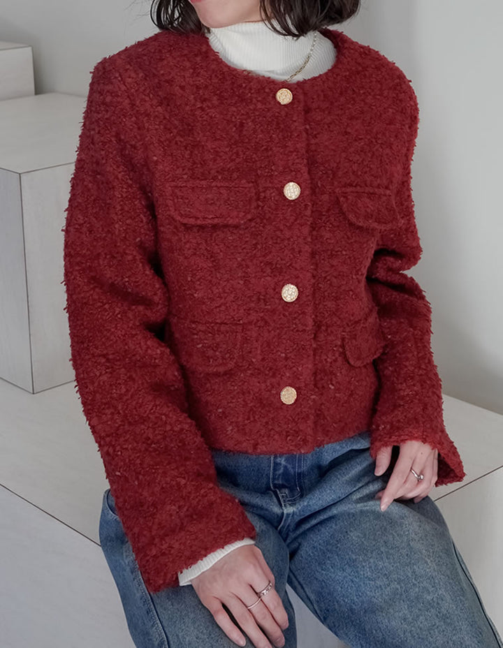 【TIME SALE 20%OFF】[入卒式 セレモニー]ボアリボン金釦ノーカラーツイードジャケット ジャケット/アウター 人気レディースファッション通販 リエディ