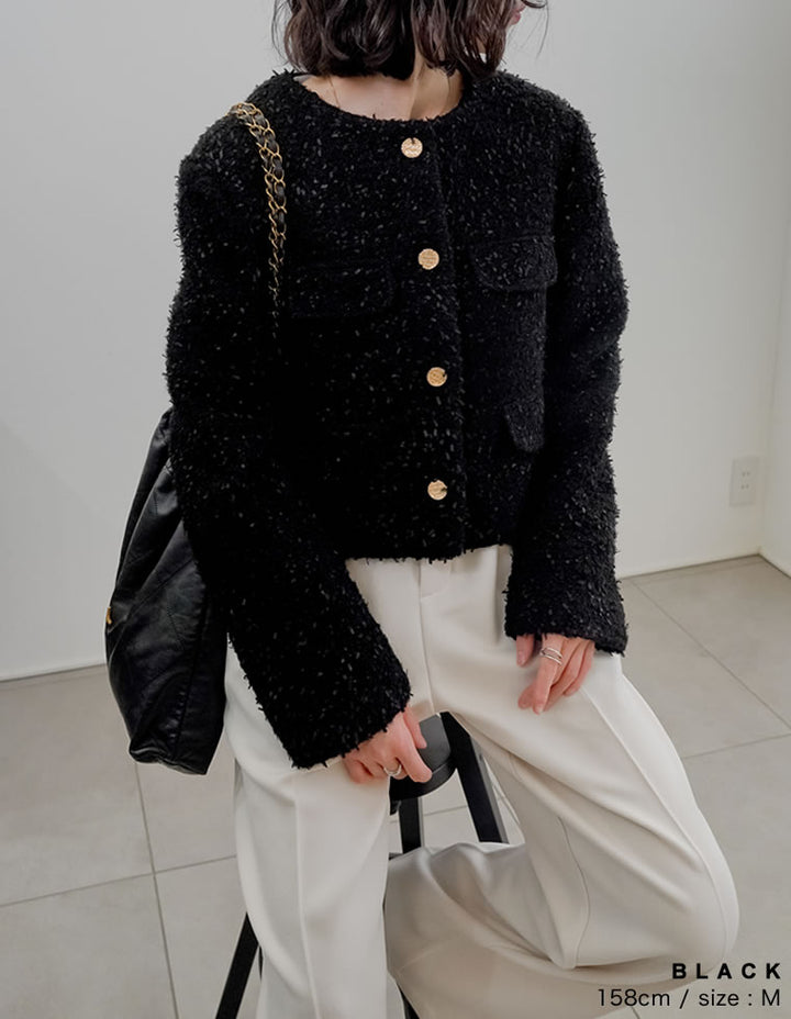 【TIME SALE 20%OFF】[入卒式 セレモニー]ボアリボン金釦ノーカラーツイードジャケット ジャケット/アウター 人気レディースファッション通販 リエディ