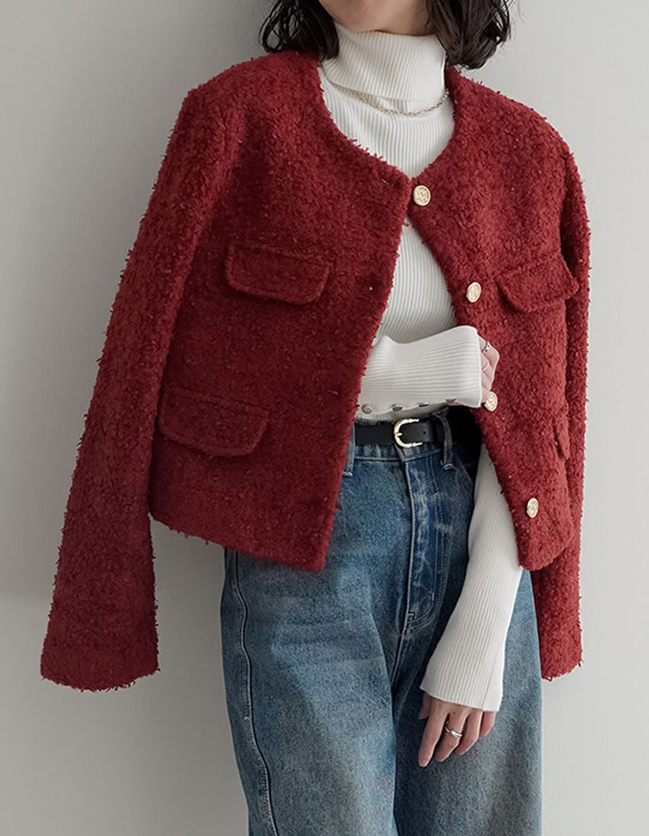 【TIME SALE 20%OFF】[入卒式 セレモニー]ボアリボン金釦ノーカラーツイードジャケット ジャケット/アウター 人気レディースファッション通販 リエディ