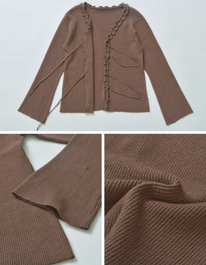 【TIME SALE 15%OFF】リボンフリルVネックカーディガン トップス 人気レディースファッション通販 リエディ