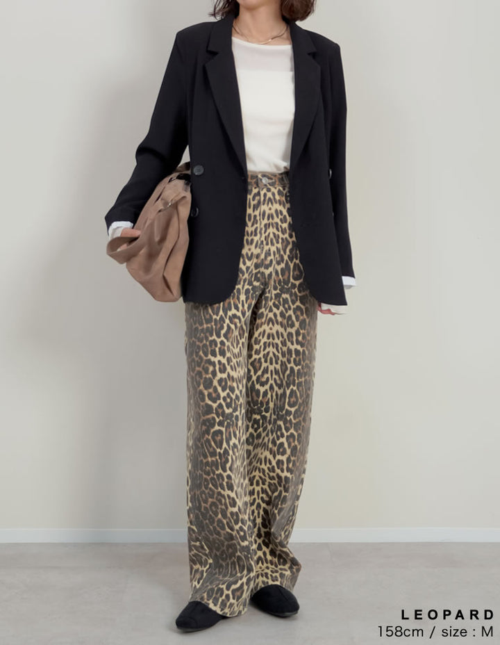 【TIME SALE 10%OFF】[低身長/高身長サイズ有]選べる無地orレオパードカツラギワイドストレートパンツ パンツ 人気レディースファッション通販 リエディ