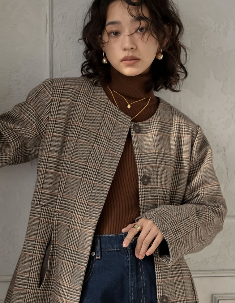 アンスクリア　グランチェック　ノーカラージャケット アンスクリア グランチェック ノーカラージャケット - メルカリ