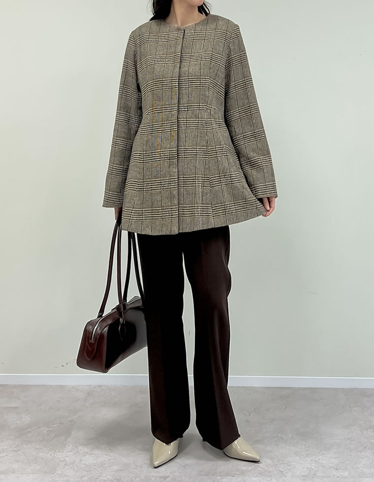 グレンチェックノーカラーフレアジャケット - ジャケット/アウター通販