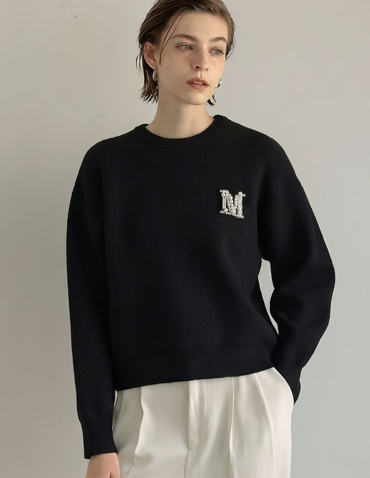 Mビジューエンブレムニット - トップス通販 | 人気レディース