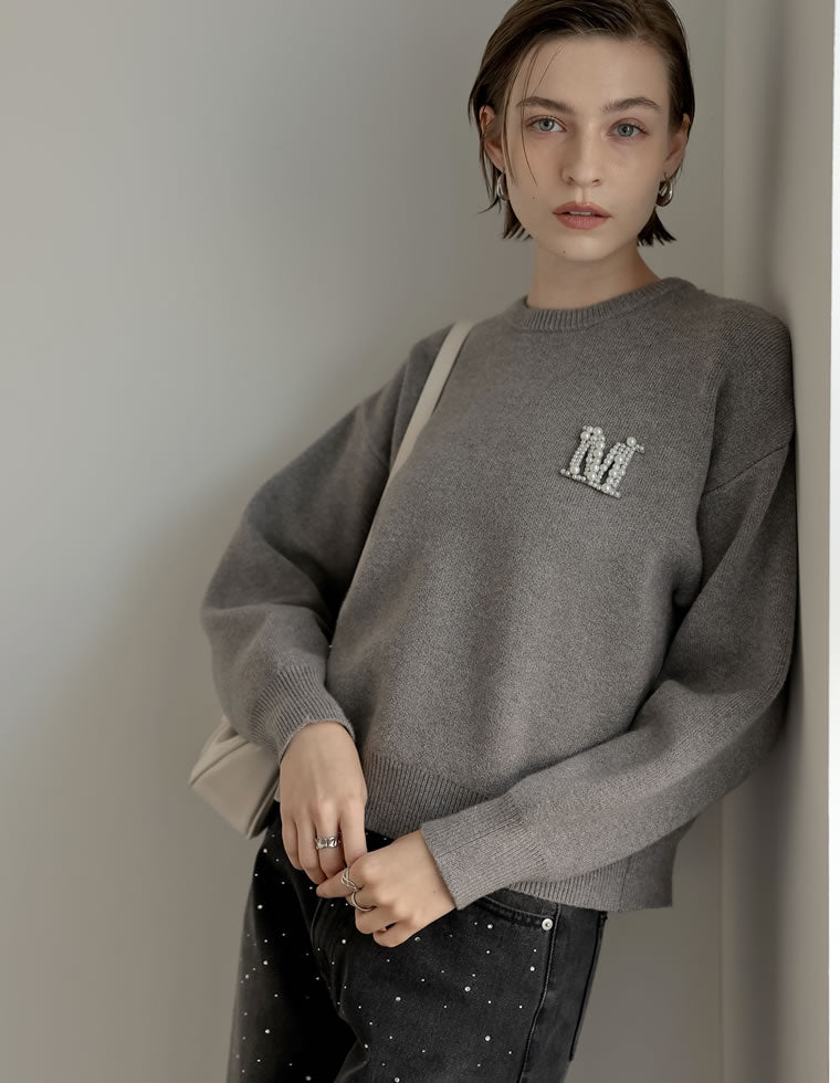 Mビジューエンブレムニット - トップス通販 | 人気レディース