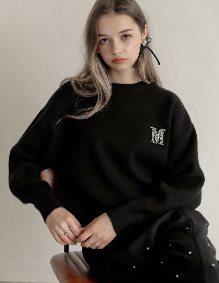 Mビジューエンブレムニット - トップス通販 | 人気レディース