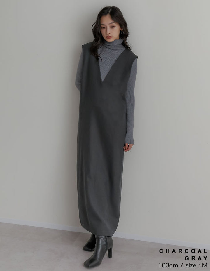 【TIME SALE 20%OFF】[低身長サイズ有]前後2WAYポケット付き微起毛ツイルVネックジャンパースカート ワンピース 人気レディースファッション通販 リエディ