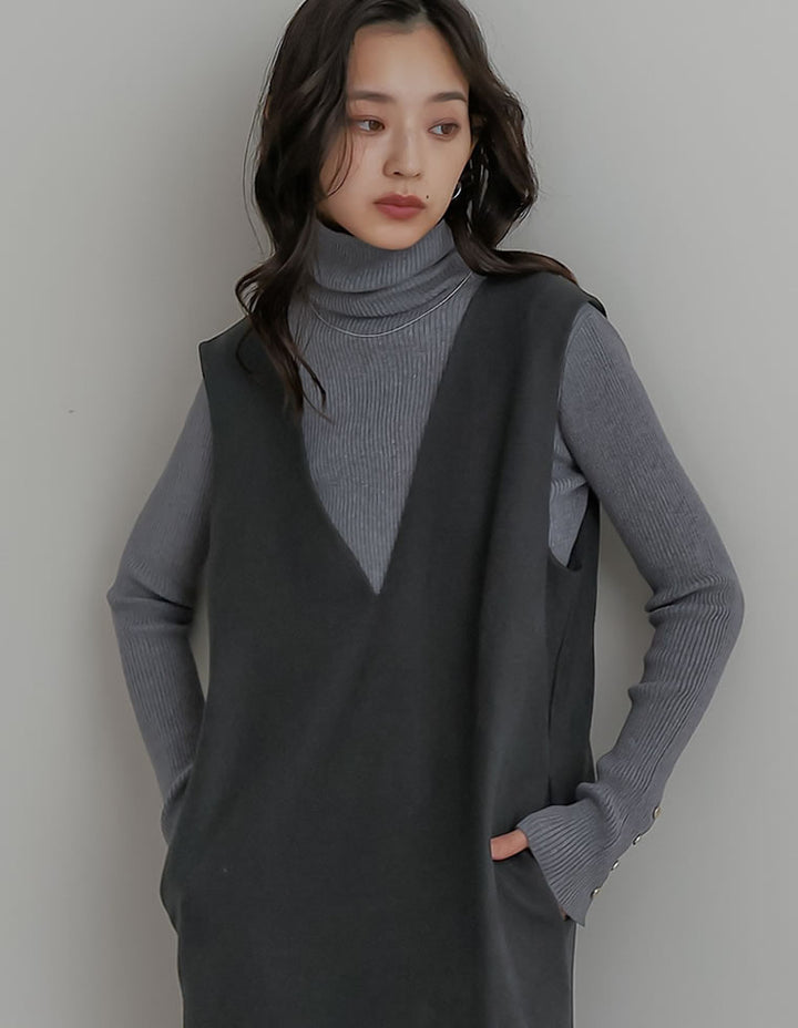 【TIME SALE 20%OFF】[低身長サイズ有]前後2WAYポケット付き微起毛ツイルVネックジャンパースカート ワンピース 人気レディースファッション通販 リエディ