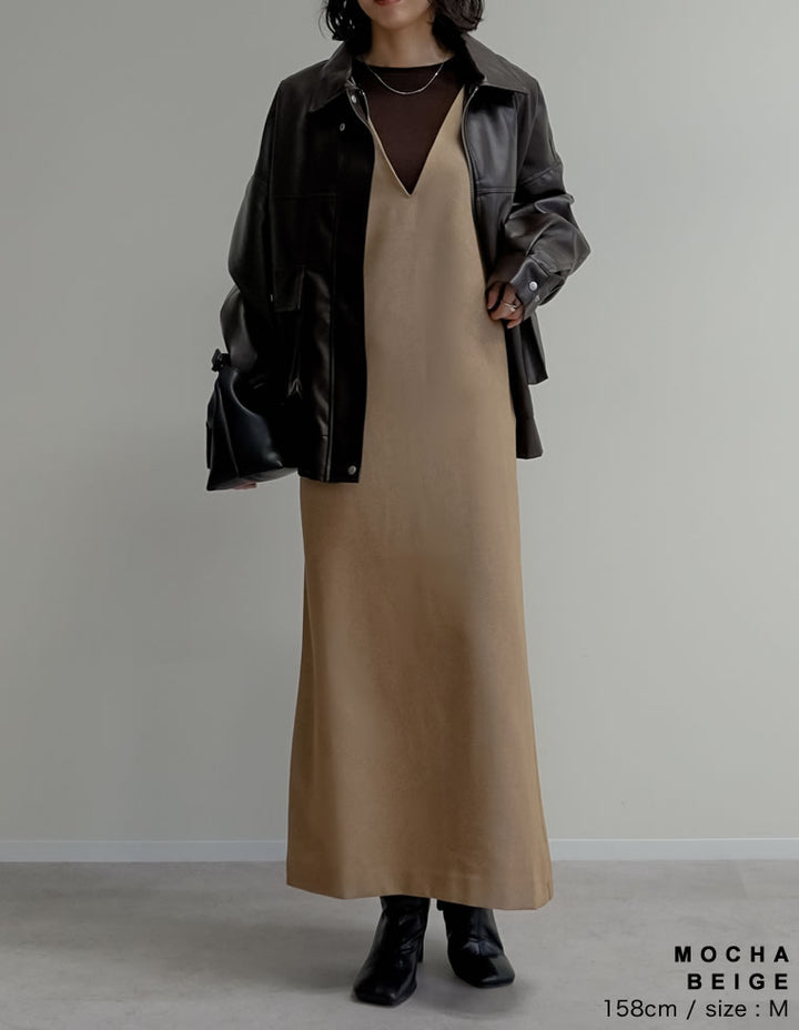 【TIME SALE 20%OFF】[低身長サイズ有]前後2WAYポケット付き微起毛ツイルVネックジャンパースカート ワンピース 人気レディースファッション通販 リエディ