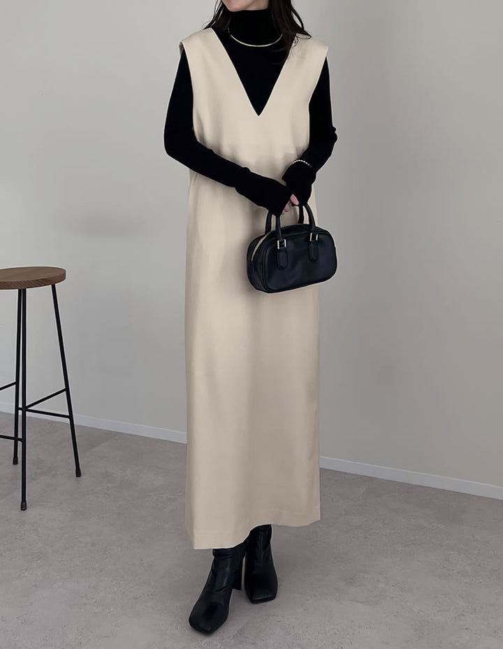 【TIME SALE 20%OFF】[低身長サイズ有]前後2WAYポケット付き微起毛ツイルVネックジャンパースカート ワンピース 人気レディースファッション通販 リエディ