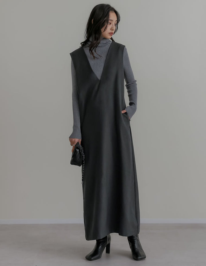 【TIME SALE 20%OFF】[低身長サイズ有]前後2WAYポケット付き微起毛ツイルVネックジャンパースカート ワンピース 人気レディースファッション通販 リエディ