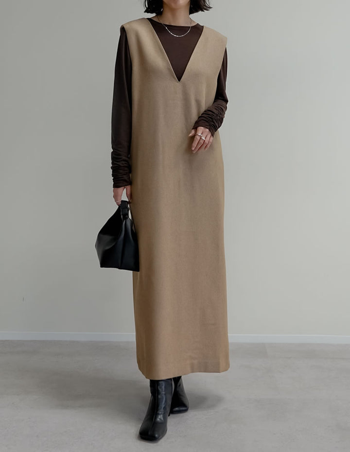 【TIME SALE 20%OFF】[低身長サイズ有]前後2WAYポケット付き微起毛ツイルVネックジャンパースカート ワンピース 人気レディースファッション通販 リエディ