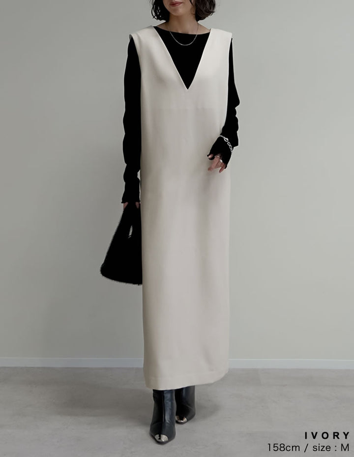 【TIME SALE 20%OFF】[低身長サイズ有]前後2WAYポケット付き微起毛ツイルVネックジャンパースカート ワンピース 人気レディースファッション通販 リエディ