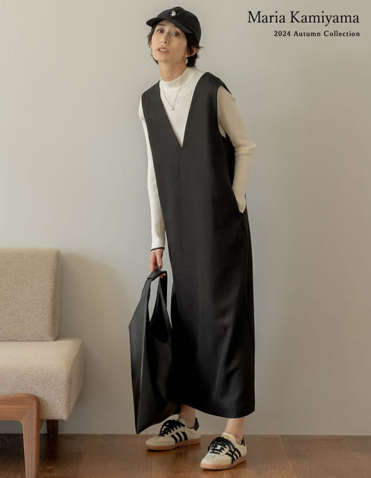 [低身長サイズ有]前後2WAYポケット付き微起毛ツイルVネックジャンパースカート ワンピース 人気レディースファッション通販 リエディ