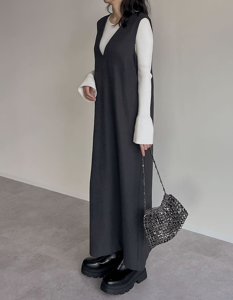 微起毛ツイルVネックジャンパースカート - ワンピース通販 | 人気