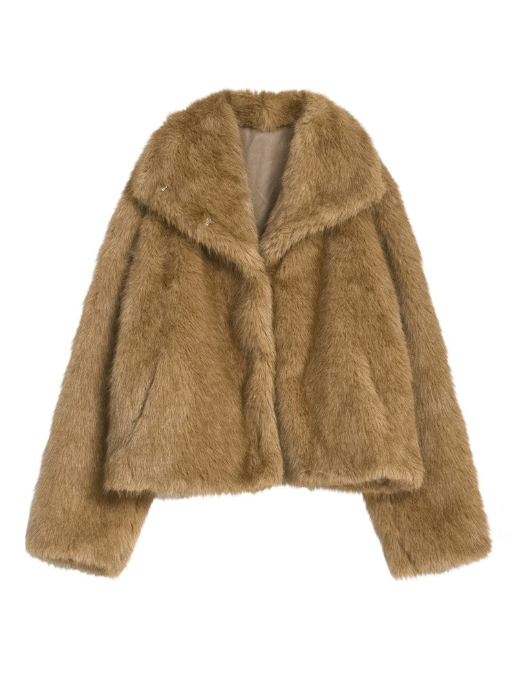 ビッグカラーフェイクファーショートコート - ジャケット/アウター通販