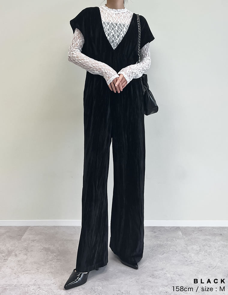 ベロアVネックオールインワン - オールインワン通販 | 人気レディース