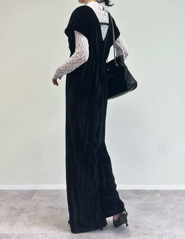 ベロアVネックオールインワン - オールインワン通販 | 人気レディース