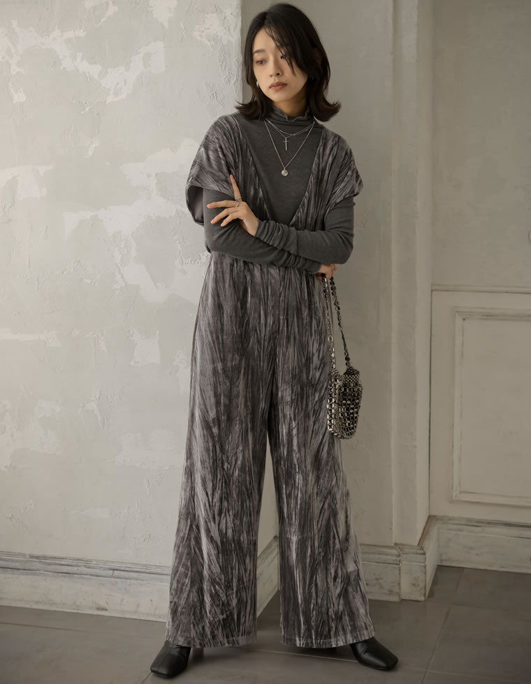 6 （ROKU）ベロア　Vネック　オールインワン ベロアVネックオールインワン - オールインワン通販 | 人気レディース