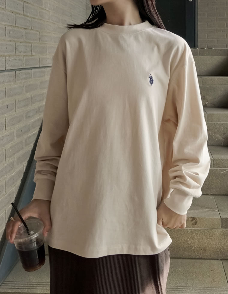 ユニセックスワンポイント刺繍長袖Tシャツ - トップス通販
