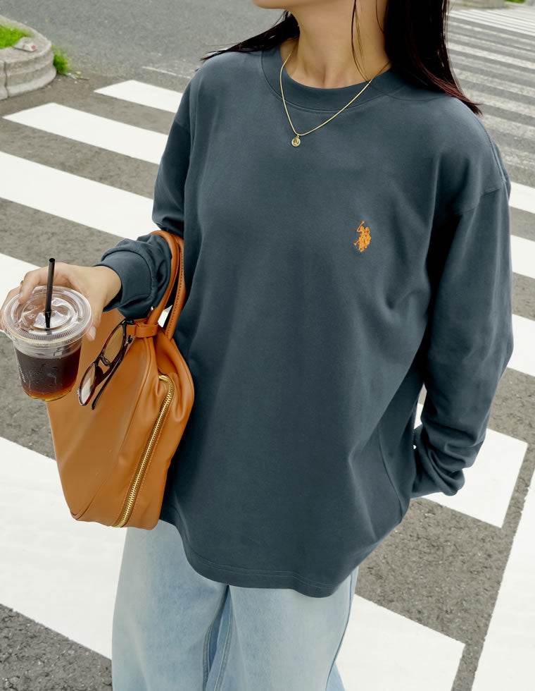 ユニセックスワンポイント刺繍長袖Tシャツ - トップス通販