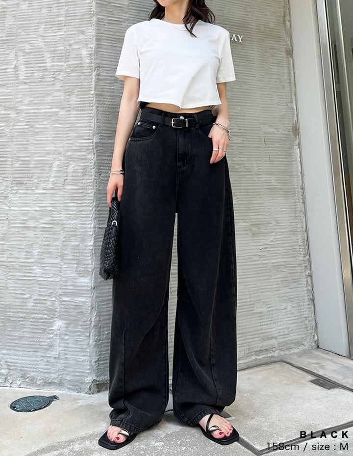 【TIME SALE 25%OFF ¥4,998⇒¥3,748】[楽な穿き心地で体型カバー][2025 SUMMER COLLECTION][低身長/高身長サイズ有][全骨格細見え]ウォッシュ加工コットンツイルバレルレッグパンツ パンツ 人気レディースファッション通販 リエディ