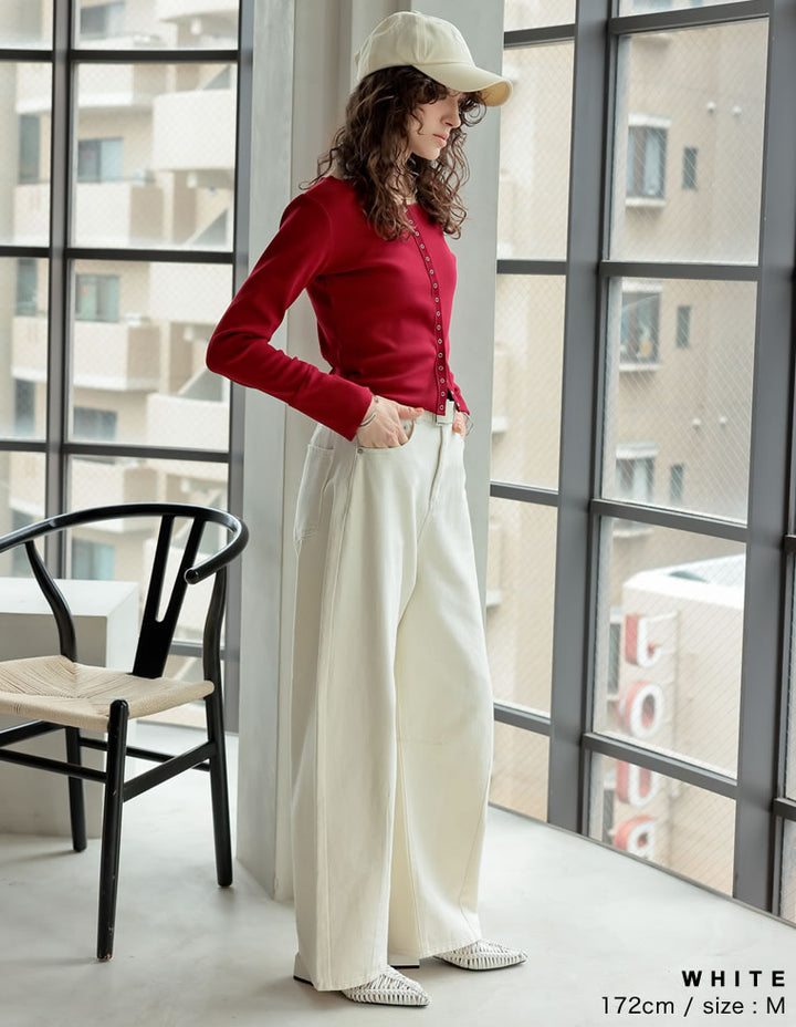 【TIME SALE 25%OFF ¥4,998⇒¥3,748】[楽な穿き心地で体型カバー][2025 SUMMER COLLECTION][低身長/高身長サイズ有][全骨格細見え]ウォッシュ加工コットンツイルバレルレッグパンツ パンツ 人気レディースファッション通販 リエディ