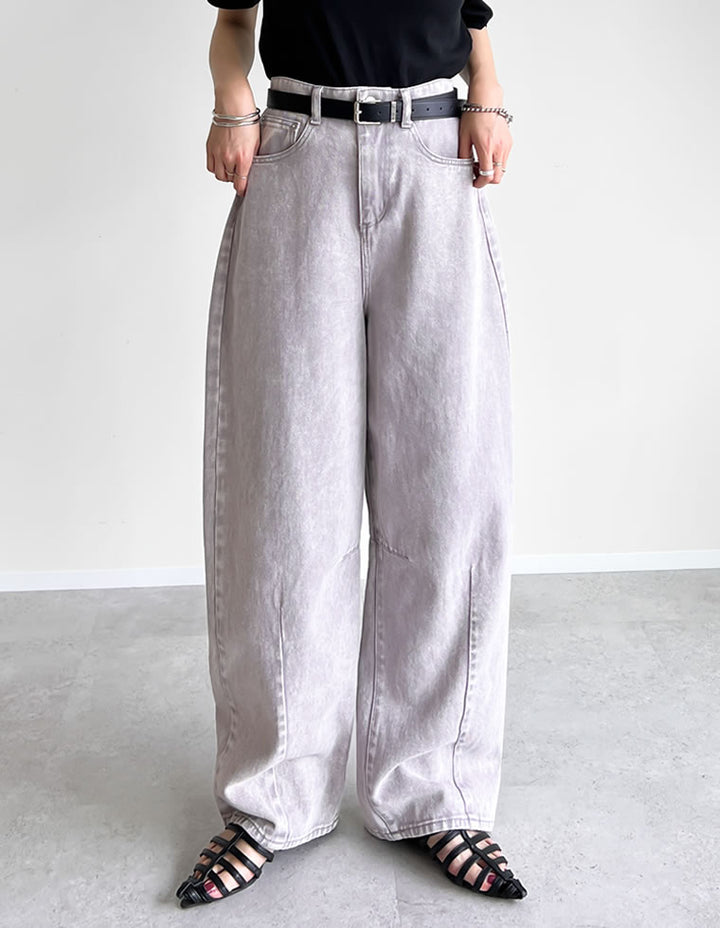 【TIME SALE 25%OFF ¥4,998⇒¥3,748】[楽な穿き心地で体型カバー][2025 SUMMER COLLECTION][低身長/高身長サイズ有][全骨格細見え]ウォッシュ加工コットンツイルバレルレッグパンツ パンツ 人気レディースファッション通販 リエディ
