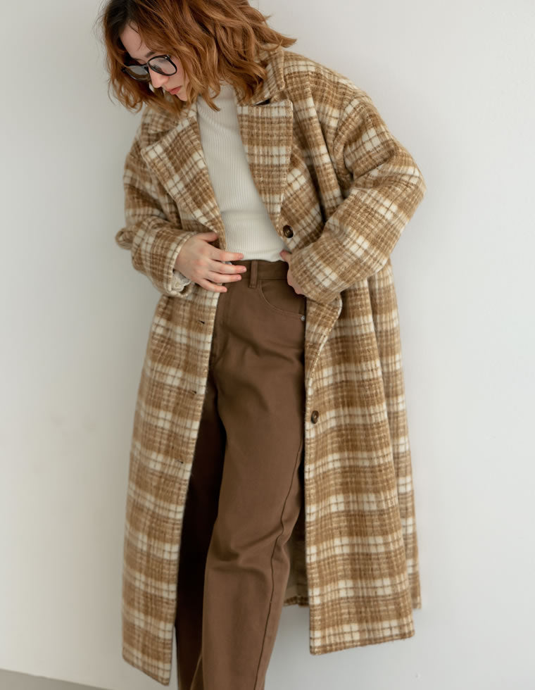 起毛チェック柄ロングチェスタ - ジャケット/アウター通販 | 人気