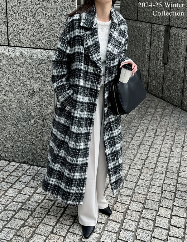 [2024-25 WINTER COLLECTION]起毛チェック柄ロングチェスターコート