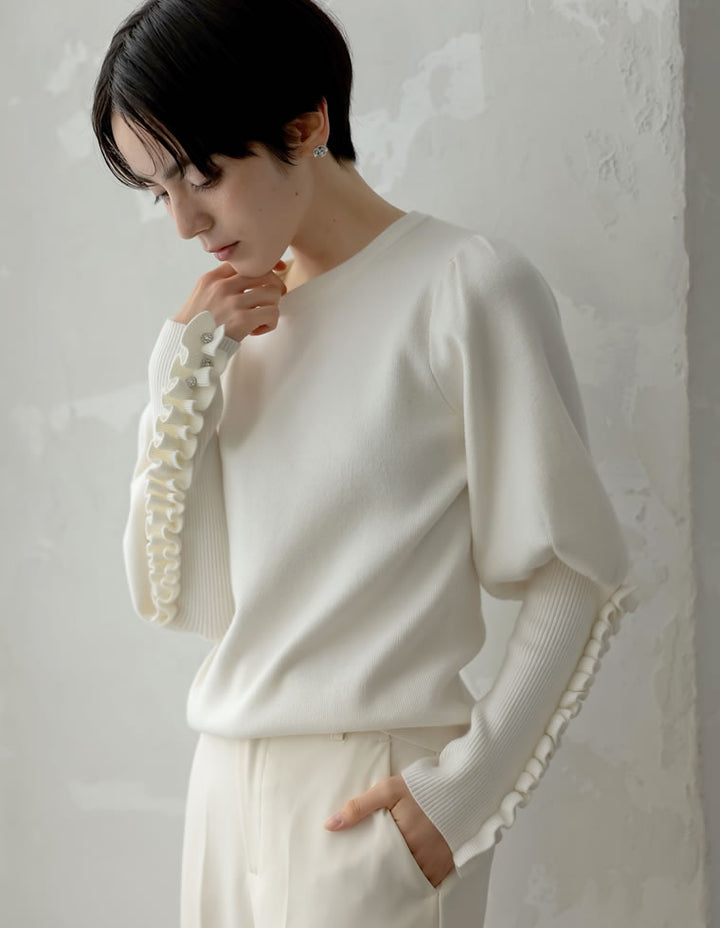 [MEISM by Re:EDIT][2025AW COLLECTION]ビジュー×フリルスリーブニットトップス トップス 人気レディースファッション通販 リエディ