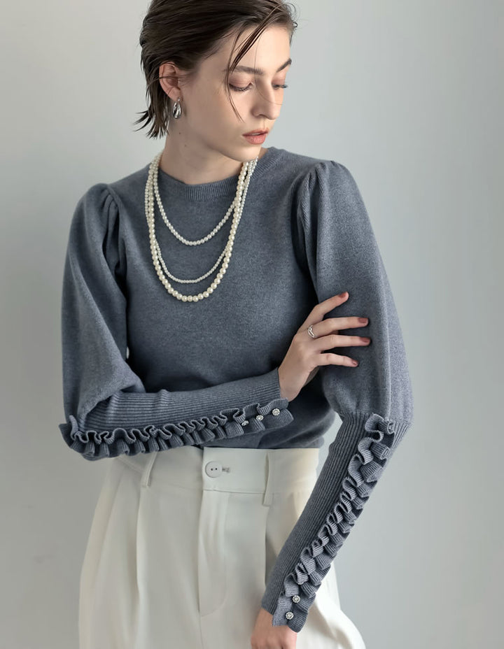 [MEISM by Re:EDIT][2025AW COLLECTION]ビジュー×フリルスリーブニットトップス トップス 人気レディースファッション通販 リエディ